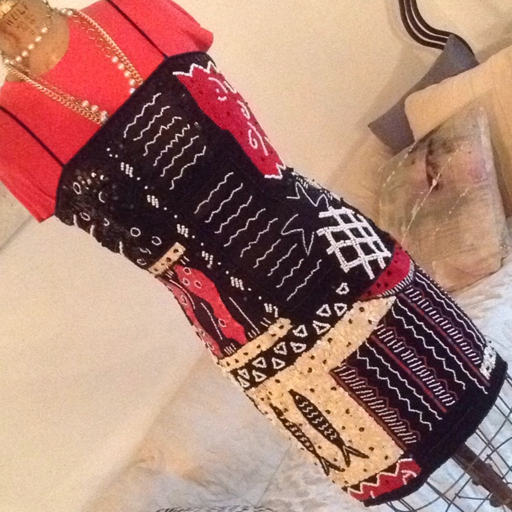 Vintage black tie beaded dress